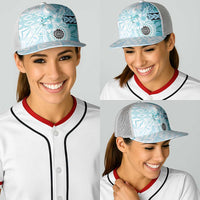 Samoa Siapo Pattern With Teal Hibiscus Baseball Net Cap - Polynesian Pride