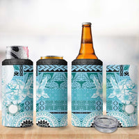 Samoa Siapo Pattern With Teal Hibiscus 4 in 1 Can Cooler Tumbler