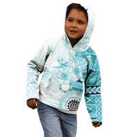 Samoa Siapo Pattern With Teal Hibiscus Kid Hoodie LT05 - Polynesian Pride