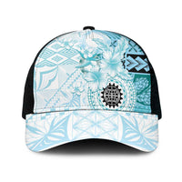 Samoa Siapo Pattern With Teal Hibiscus Mesh Trucker Cap - Polynesian Pride
