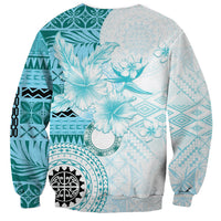 Samoa Siapo Pattern With Teal Hibiscus Sweatshirt LT05 - Polynesian Pride