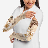 Samoa Siapo Pattern With Beige Hibiscus Arm Sleeves LT05 - Polynesian Pride