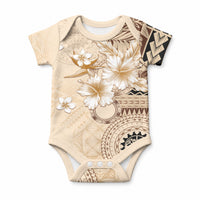 Samoa Siapo Pattern With Beige Hibiscus Baby Onesie