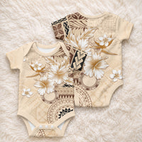 Samoa Siapo Pattern With Beige Hibiscus Baby Onesie