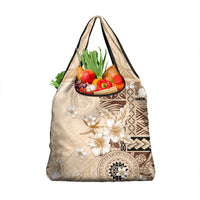 Samoa Siapo Pattern With Beige Hibiscus Grocery Bag