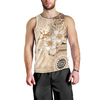 Samoa Siapo Pattern With Beige Hibiscus Men Tank Top LT05 - Polynesian Pride