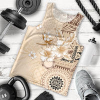 Samoa Siapo Pattern With Beige Hibiscus Men Tank Top LT05 - Polynesian Pride