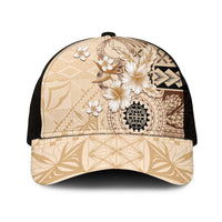 Samoa Siapo Pattern With Beige Hibiscus Mesh Trucker Cap LT05 One Size Black Beige - Polynesian Pride