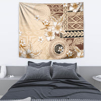 Samoa Siapo Pattern With Beige Hibiscus Tapestry