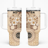 Samoa Siapo Pattern With Beige Hibiscus Tumbler With Handle