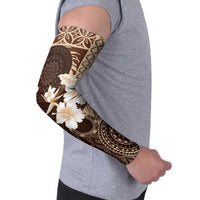 Samoa Siapo Pattern With Brown Hibiscus Arm Sleeves LT05 - Polynesian Pride