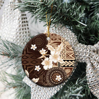 Samoa Siapo Pattern With Brown Hibiscus Ceramic Ornament