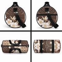 Samoa Siapo Pattern With Brown Hibiscus Duffle Bag