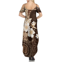 Samoa Siapo Pattern With Brown Hibiscus Family Matching Summer Maxi Dress and Hawaiian Shirt LT05 - Polynesian Pride