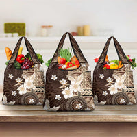 Samoa Siapo Pattern With Brown Hibiscus Grocery Bag