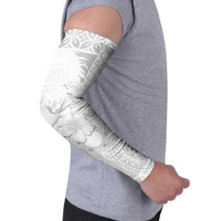 Samoa Siapo Pattern With White Hibiscus Arm Sleeves LT05 - Polynesian Pride