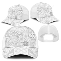 Samoa Siapo Pattern With White Hibiscus Baseball Net Cap - Polynesian Pride