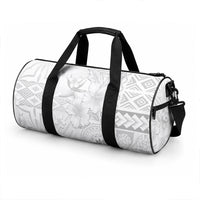 Samoa Siapo Pattern With White Hibiscus Duffle Bag