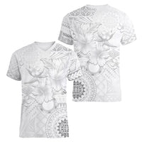 Samoa Siapo Pattern With White Hibiscus Women V Neck T Shirt LT05 - Polynesian Pride