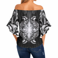 New Zealand Matariki Off Shoulder Wrap Waist Top Maori Moko Black Galaxy LT05 - Polynesian Pride