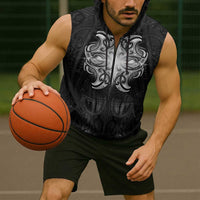 New Zealand Matariki Sleeveless Zip Hoodie Maori Moko Black Galaxy