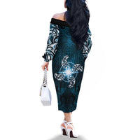 New Zealand Matariki Waita Family Matching Off The Shoulder Long Sleeve Dress and Hawaiian Shirt Maori Moko Dark Blue Galaxy LT05 - Polynesian Pride