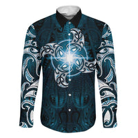 New Zealand Matariki Waita Family Matching Off Shoulder Maxi Dress and Hawaiian Shirt Maori Moko Dark Blue Galaxy LT05 Dad's Shirt - Long Sleeve Blue - Polynesian Pride
