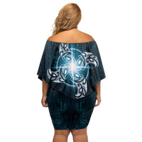 New Zealand Matariki Waita Family Matching Off Shoulder Short Dress and Hawaiian Shirt Maori Moko Dark Blue Galaxy LT05 - Polynesian Pride