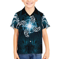 New Zealand Matariki Waita Kid Hawaiian Shirt Maori Moko Dark Blue Galaxy
