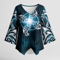 New Zealand Matariki Waita Kimono Sleeve Blouse Maori Moko Dark Blue Galaxy