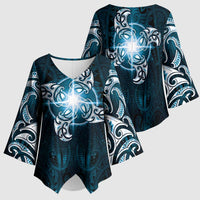 New Zealand Matariki Waita Kimono Sleeve Blouse Maori Moko Dark Blue Galaxy