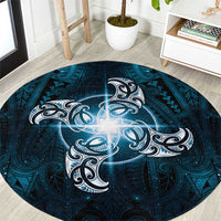 New Zealand Matariki Waita Round Carpet Maori Moko Dark Blue Galaxy