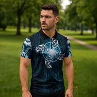 New Zealand Matariki Waita Zipper Polo Shirt Maori Moko Dark Blue Galaxy