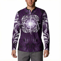 New Zealand Matariki Waipunarangi Button Sweatshirt Maori Moko Purple Galaxy