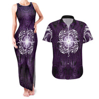 New Zealand Matariki Waipunarangi Couples Matching Tank Maxi Dress and Hawaiian Shirt Maori Moko Purple Galaxy LT05 Purple - Polynesian Pride