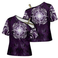 New Zealand Matariki Waipunarangi Cross Shoulder Shirt Maori Moko Purple Galaxy LT05 - Polynesian Pride