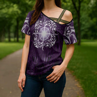 New Zealand Matariki Waipunarangi Cross Shoulder Shirt Maori Moko Purple Galaxy LT05 - Polynesian Pride
