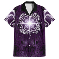 New Zealand Matariki Waipunarangi Family Matching Off Shoulder Short Dress and Hawaiian Shirt Maori Moko Purple Galaxy LT05 Dad's Shirt - Short Sleeve Purple - Polynesian Pride
