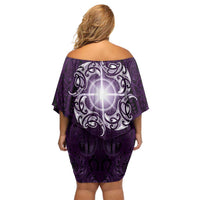 New Zealand Matariki Waipunarangi Family Matching Off Shoulder Short Dress and Hawaiian Shirt Maori Moko Purple Galaxy LT05 - Polynesian Pride