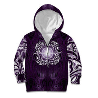 New Zealand Matariki Waipunarangi Kid Hoodie Maori Moko Purple Galaxy LT05 Zip Hoodie Purple - Polynesian Pride