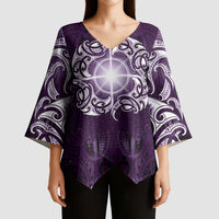 New Zealand Matariki Waipunarangi Kimono Sleeve Blouse Maori Moko Purple Galaxy