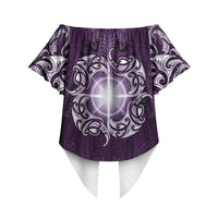 New Zealand Matariki Waipunarangi Off Shoulder Wrap Waist Top Maori Moko Purple Galaxy LT05 - Polynesian Pride
