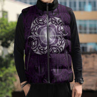 New Zealand Matariki Waipunarangi Sleeveless Puffer Jacket Maori Moko Purple Galaxy