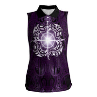New Zealand Matariki Waipunarangi Women Sleeveless Polo Shirt Maori Moko Purple Galaxy LT05 Female Purple - Polynesian Pride