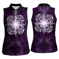 New Zealand Matariki Waipunarangi Women Sleeveless Polo Shirt Maori Moko Purple Galaxy LT05 - Polynesian Pride