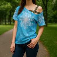 New Zealand Matariki Waiti Cross Shoulder Shirt Maori Moko Cyan Galaxy
