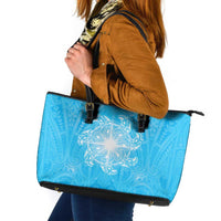 New Zealand Matariki Waiti Leather Tote Bag Maori Moko Cyan Galaxy