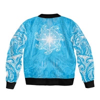 New Zealand Matariki Waiti Sleeve Zip Bomber Jacket Maori Moko Cyan Galaxy
