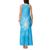 New Zealand Matariki Waiti Tank Maxi Dress Maori Moko Cyan Galaxy