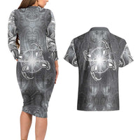 New Zealand Matariki Ururangi Couples Matching Long Sleeve Bodycon Dress and Hawaiian Shirt Maori Moko Grey Galaxy LT05 - Polynesian Pride